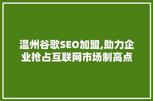 温州谷歌SEO加盟,助力企业抢占互联网市场制高点