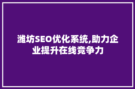潍坊SEO优化系统,助力企业提升在线竞争力