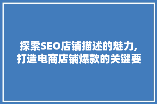 探索SEO店铺描述的魅力,打造电商店铺爆款的关键要素