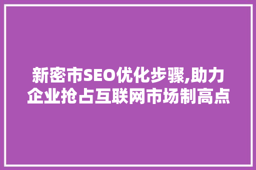 新密市SEO优化步骤,助力企业抢占互联网市场制高点
