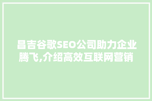 昌吉谷歌SEO公司助力企业腾飞,介绍高效互联网营销步骤