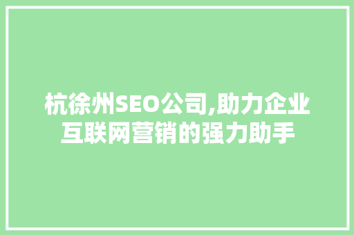 杭徐州SEO公司,助力企业互联网营销的强力助手  第1张