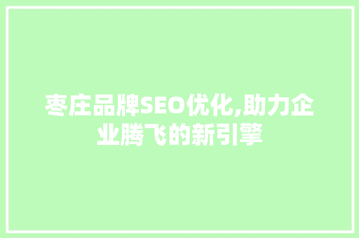枣庄品牌SEO优化,助力企业腾飞的新引擎