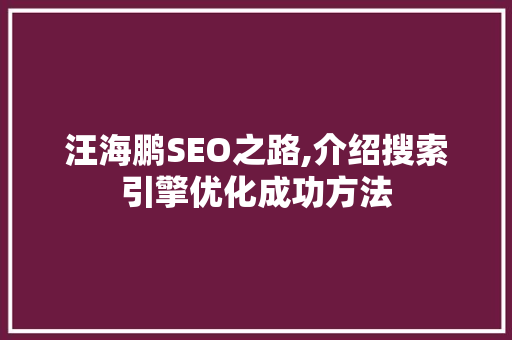 汪海鹏SEO之路,介绍搜索引擎优化成功方法