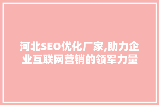 河北SEO优化厂家,助力企业互联网营销的领军力量