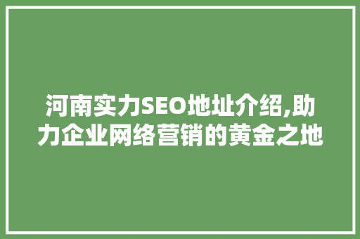 河南实力SEO地址介绍,助力企业网络营销的黄金之地