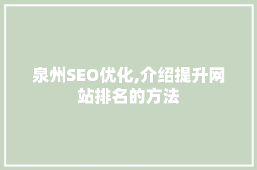 泉州SEO优化,介绍提升网站排名的方法