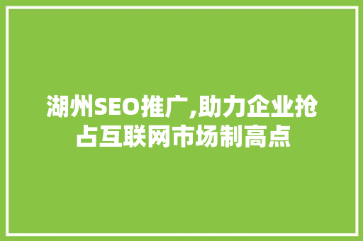 湖州SEO推广,助力企业抢占互联网市场制高点