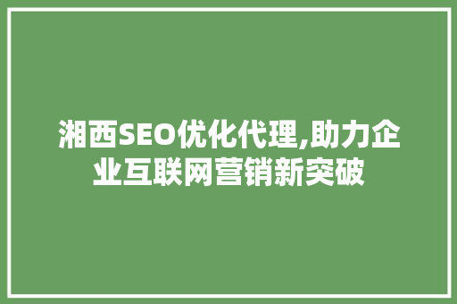 湘西SEO优化代理,助力企业互联网营销新突破