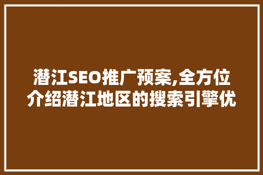 潜江SEO推广预案,全方位介绍潜江地区的搜索引擎优化步骤