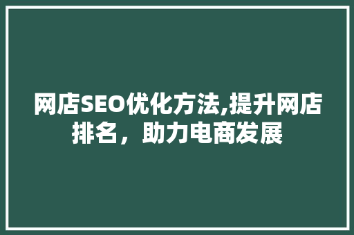 网店SEO优化方法,提升网店排名，助力电商发展