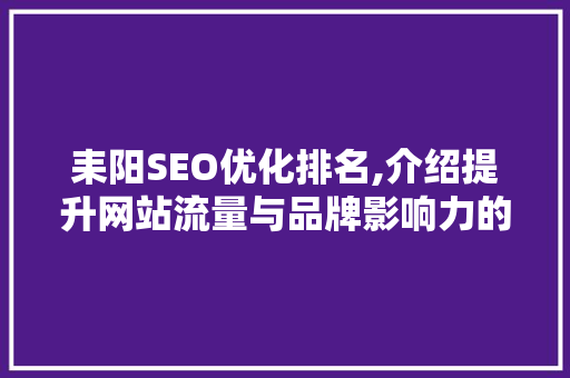 耒阳SEO优化排名,介绍提升网站流量与品牌影响力的方法