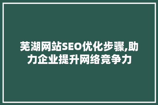 芜湖网站SEO优化步骤,助力企业提升网络竞争力