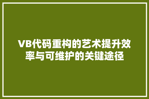 VB代码重构的艺术提升效率与可维护的关键途径