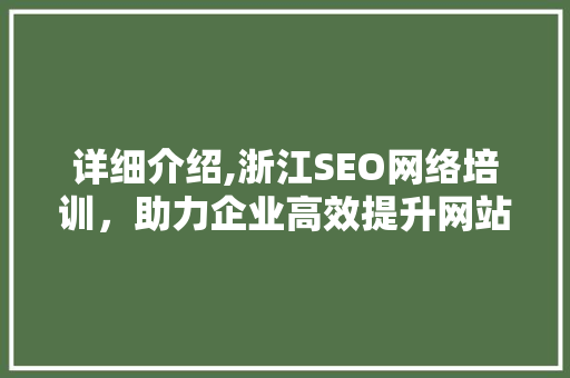 详细介绍,浙江SEO网络培训，助力企业高效提升网站排名