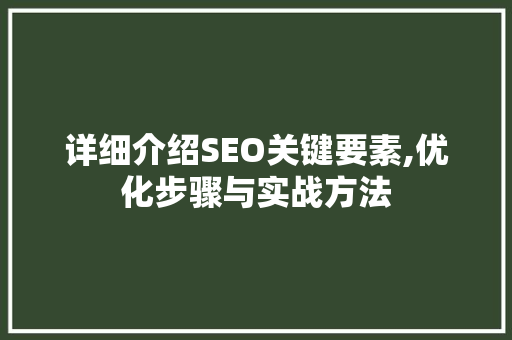 详细介绍SEO关键要素,优化步骤与实战方法