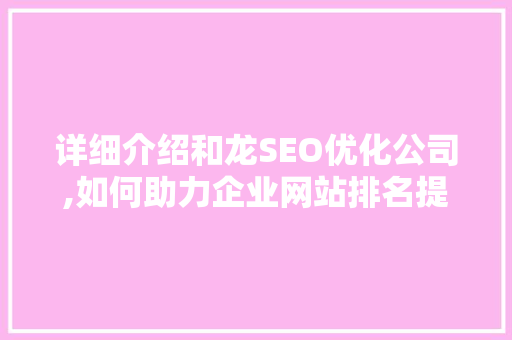 详细介绍和龙SEO优化公司,如何助力企业网站排名提升