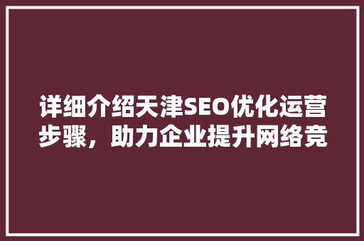 详细介绍天津SEO优化运营步骤，助力企业提升网络竞争力