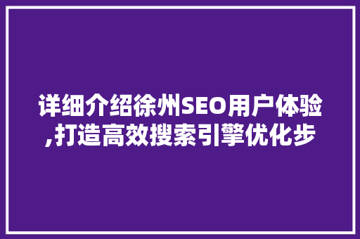 详细介绍徐州SEO用户体验,打造高效搜索引擎优化步骤