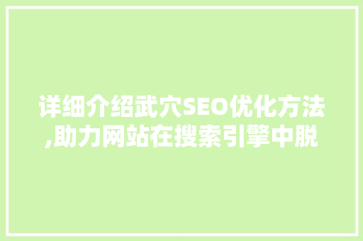 详细介绍武穴SEO优化方法,助力网站在搜索引擎中脱颖而出