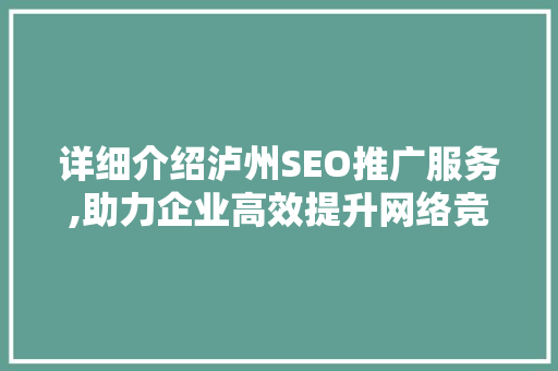 详细介绍泸州SEO推广服务,助力企业高效提升网络竞争力