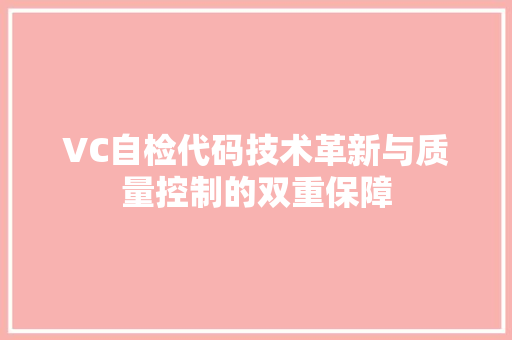 VC自检代码技术革新与质量控制的双重保障
