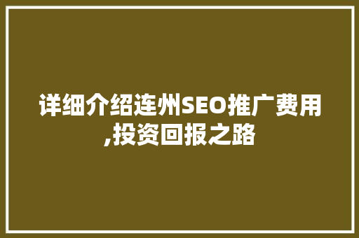 详细介绍连州SEO推广费用,投资回报之路