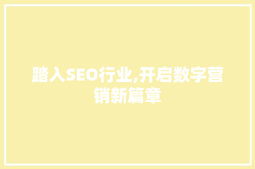 踏入SEO行业,开启数字营销新篇章