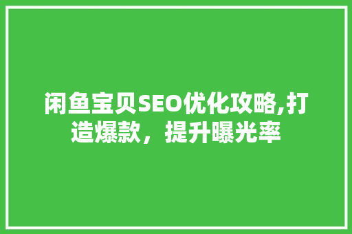 闲鱼宝贝SEO优化攻略,打造爆款，提升曝光率