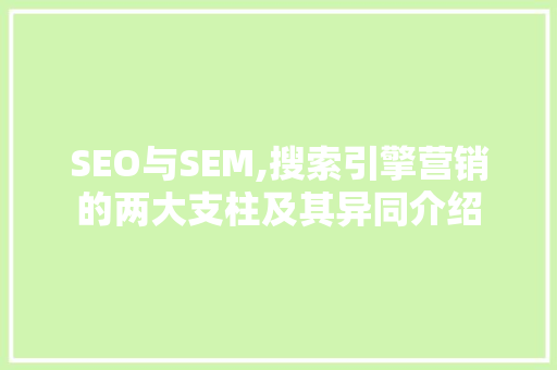 SEO与SEM,搜索引擎营销的两大支柱及其异同介绍