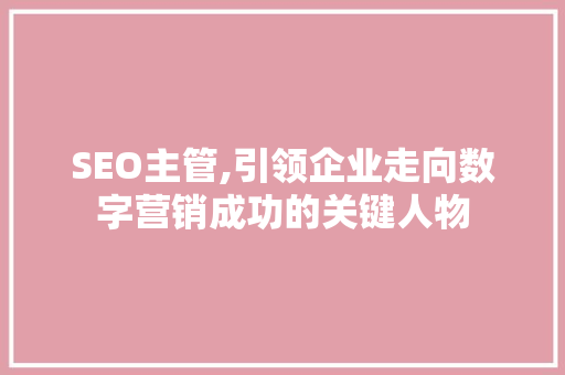SEO主管,引领企业走向数字营销成功的关键人物