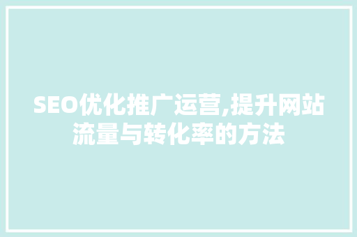 SEO优化推广运营,提升网站流量与转化率的方法