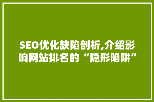 SEO优化缺陷剖析,介绍影响网站排名的“隐形陷阱”