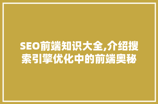 SEO前端知识大全,介绍搜索引擎优化中的前端奥秘