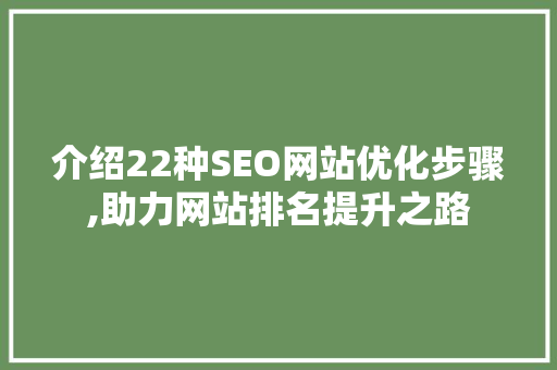 介绍22种SEO网站优化步骤,助力网站排名提升之路