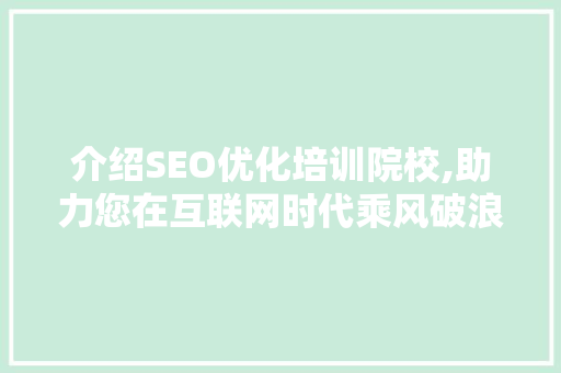 介绍SEO优化培训院校,助力您在互联网时代乘风破浪