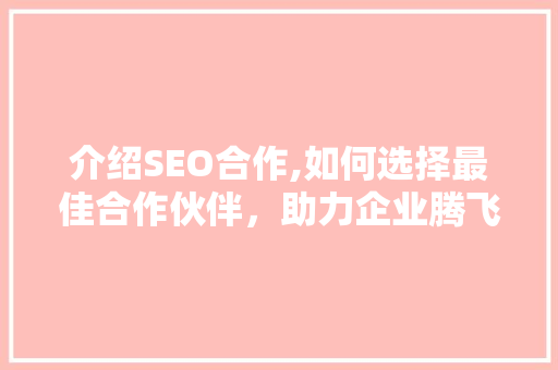 介绍SEO合作,如何选择最佳合作伙伴，助力企业腾飞