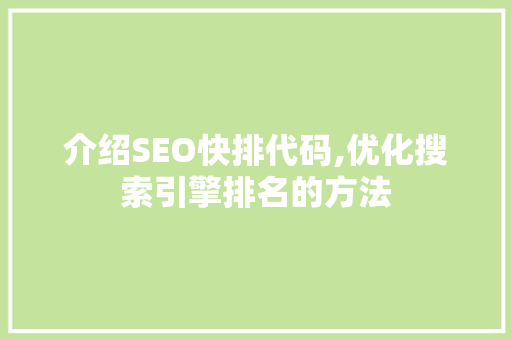 介绍SEO快排代码,优化搜索引擎排名的方法