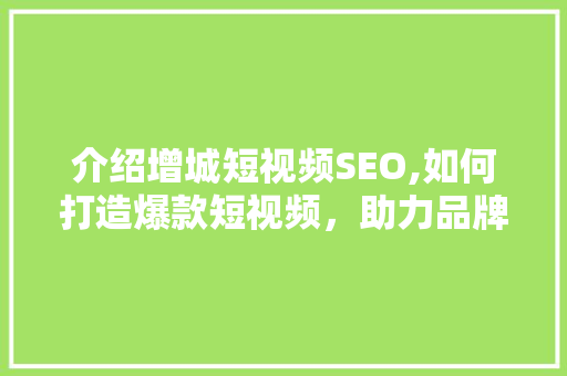介绍增城短视频SEO,如何打造爆款短视频，助力品牌崛起