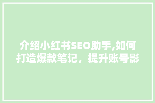 介绍小红书SEO助手,如何打造爆款笔记，提升账号影响力  第1张