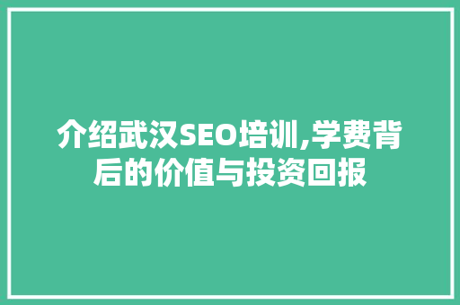 介绍武汉SEO培训,学费背后的价值与投资回报