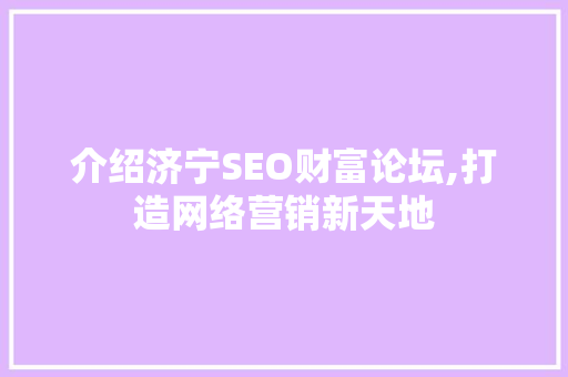 介绍济宁SEO财富论坛,打造网络营销新天地