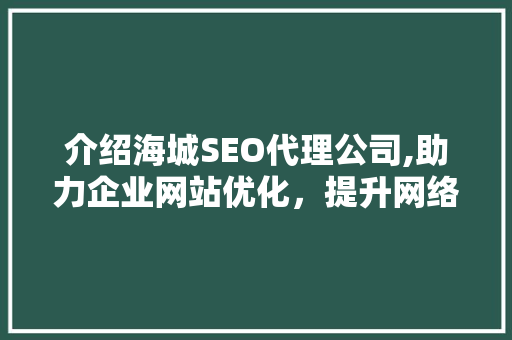 介绍海城SEO代理公司,助力企业网站优化，提升网络竞争力  第1张