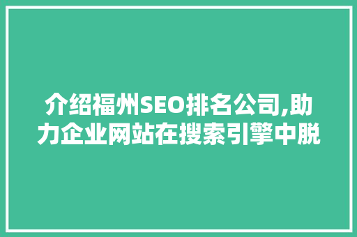 介绍福州SEO排名公司,助力企业网站在搜索引擎中脱颖而出