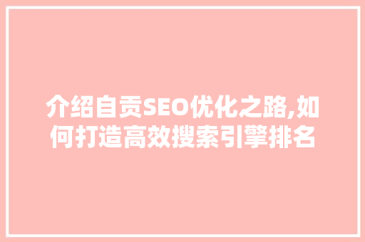 介绍自贡SEO优化之路,如何打造高效搜索引擎排名