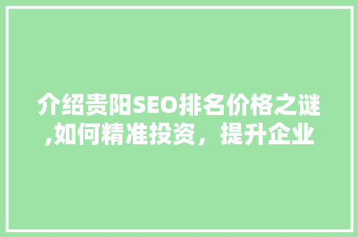 介绍贵阳SEO排名价格之谜,如何精准投资，提升企业网络影响力
