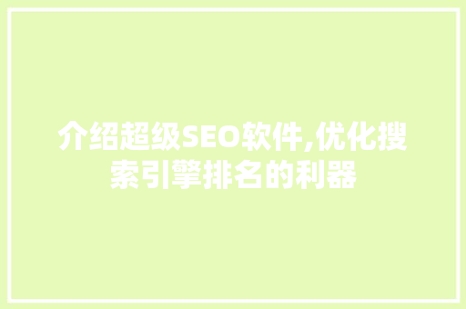 介绍超级SEO软件,优化搜索引擎排名的利器