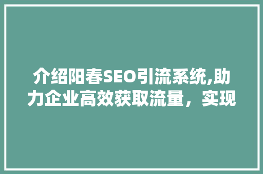介绍阳春SEO引流系统,助力企业高效获取流量，实现业绩飞跃
