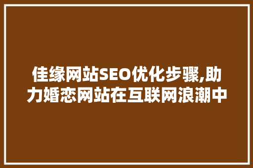 佳缘网站SEO优化步骤,助力婚恋网站在互联网浪潮中脱颖而出