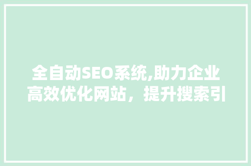 全自动SEO系统,助力企业高效优化网站，提升搜索引擎排名